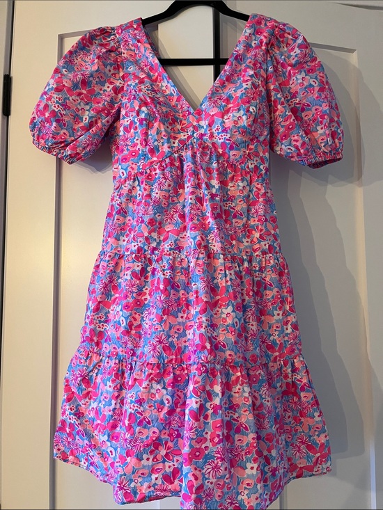 Lilly Pulitzer Dresses & Skirts - Lilly Pulitzer Tie-Back, Pink Floral Tiered Dress with Puff Sleeves (4)